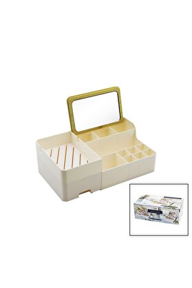Go İthalat Aynalı Bambu - Çekmeceli̇ Makyaj - Takı Organi̇zer Sert Plasti̇k 13 Bölmeli̇ 28.5X17.5X9.5Cm (5372