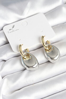 Toptan Bulurum Pirinç Damla Model Gümüş Gold Renk Kadın Küpe