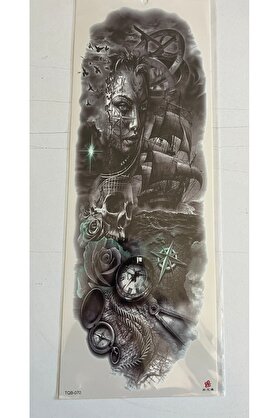 Ai̇rbrush Tattoo Yelken Pusula 1 Hafta Kalıcı Tam Kol Bacak Yapıştırma Geçi̇ci̇ Dövme 46 Cm