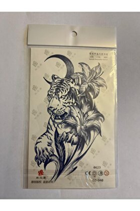 Ai̇rbrush Tattoo Kaplan Çi̇çek 18X11 Cm Yarı Kalıcı Hayalet Geçi̇ci̇ Dövme Yapıştırma Dövme