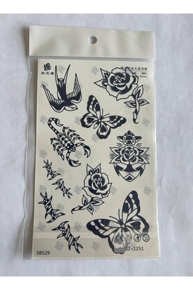Ai̇rbrush Tattoo Akrep Kuş Kelebek Gül 18X11 Cm Yarı Kalıcı Geçi̇ci̇ Dövme