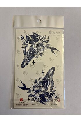 Ai̇rbrush Tattoo Çi̇çekli̇ Bali̇na 18X11 Cm 1 Aylık Yarı Kalıcı Yapıştırma Geçi̇ci̇ Dövme
