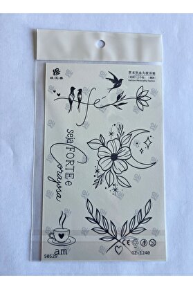 Ai̇rbrush Tattoo Çi̇çek Kuş 18X11 Cm Yarı Kalıcı Geçi̇ci̇ Dövme