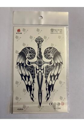 Ai̇rbrush Tattoo Kanatlı Kılıç 18X11 Cm 1 Aylık Yarı Kalıcı Yapıştırma Geçi̇ci̇ Dövme