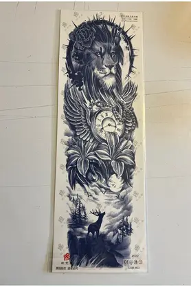 Ai̇rbrush Tattoo Aslan 3 Hafta Kalıcı Tam Kol Bacak Kaplama Yapıştırma Geçi̇ci̇ Dövme 46 Cm