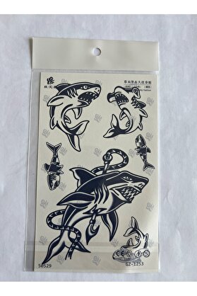 Ai̇rbrush Tattoo Köpek Balığı 18X11 Cm Yarı Kalıcı Geçi̇ci̇ Dövme