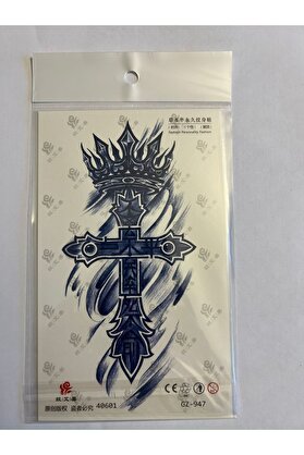 Ai̇rbrush Tattoo Taçlı Haç 18X11 Cm 1 Aylık Yarı Kalıcı Yapıştırma Geçi̇ci̇ Dövme