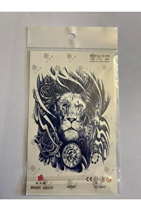 Ai̇rbrush Tattoo Heybetli̇ Aslan 18X11 Cm Aylık Yarı Kalıcı Kalıcı Geçi̇ci̇ Dövme Yapıştırma Dövme