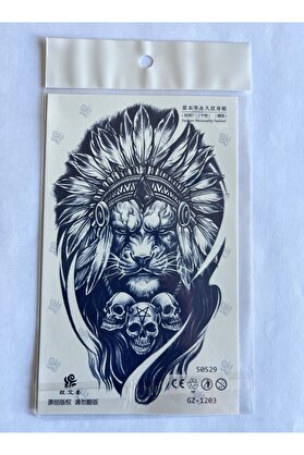 Ai̇rbrush Tattoo Kızıl Deri̇li̇ Aslan 18X11 Cm Yarı Kalıcı Geçi̇ci̇ Dövme