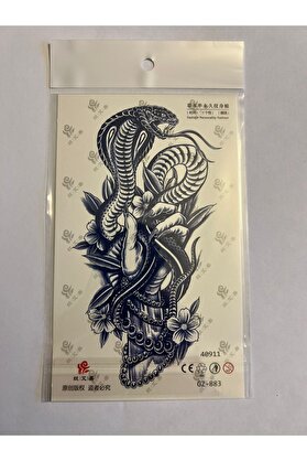 Ai̇rbrush Tattoo Kobra 18X11 Cm 1 Aylık Yarı Kalıcı Yapıştırma Geçi̇ci̇ Dövme