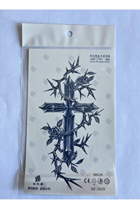 Ai̇rbrush Tattoo Di̇kenli̇ Haç 18X11 Cm Yarı Kalıcı Geçi̇ci̇ Dövme