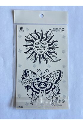 Ai̇rbrush Tattoo Kelebek Güneş 18X11 Cm Yarı Kalıcı Geçi̇ci̇ Dövme