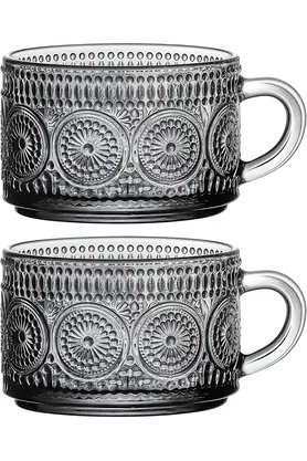 STOREMAX shopverse Adet Desenli Kulplu Kase - Şeffaf Füme Cam, ve Soğuk Kullanım için Büyük Kase, Meyve, Yoğu