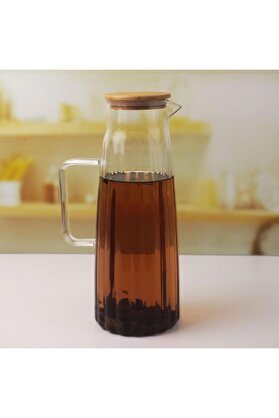 STOREMAX buyflair Bambu Kapaklı Borosilikat Cam Yağdanlık ve Sürahi | 1000ml (11x26cm) Çok Amaçlı İçecek ve S