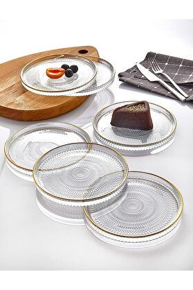 STOREMAX shopverse 6' lı Cam Kek Pasta Tabağı Seti - Yaldızlı Lüks Pasta Takımı(16CM) trendflick 1014773