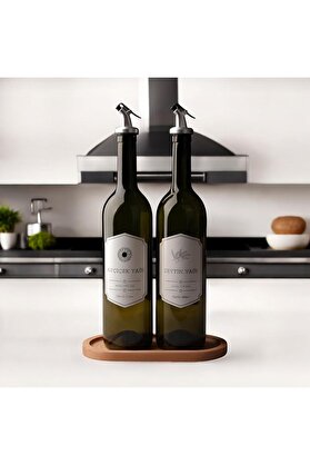 STOREMAX shopverse Ahşap 2'li 750 ml Zeytinyağı Sıvıyağ Şişesi Yağdanlık Yağlık trendflick 1014773