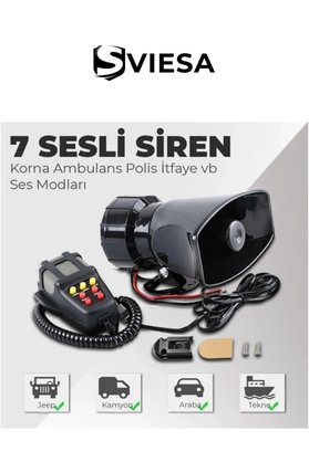 Sviesa Her Araca Uyumlu Universal 7 Sesli Konuşmalı Mikrofonlu Megafonlu Siren