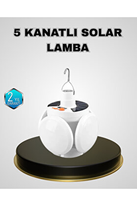 Toptan Bulurum 5 Kanatlı Solar Kamp Lambası – USB Şarjlı, Taşınabilir, IP65 Su Geçirmez Bahçe Lambası