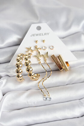 Clari̇ss Gold Renk Pi̇ri̇nç 6 Çi̇ft Kadın Küpe Seti̇