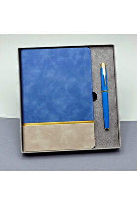 Evi̇mdeyokyok Gold Şeri̇tli̇ Mavi̇ Defter Ve Kalem Seti̇