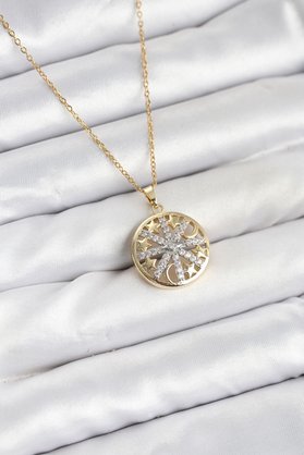Evimdeyokyok 316L Çelik Zincir Gold Renk Zirkon Taşlı Kadın Kolye Tj-Bko10611