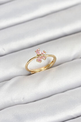 Buti̇k Pi̇ri̇nç Gold Renk Pembe Kelebek Kadın Yüzük