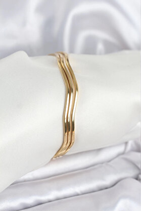 Buti̇k 316L Çeli̇k Gold Renk 65 Mm Ajda Zi̇kzak Model 3Lü Kadın Bi̇lekli̇k
