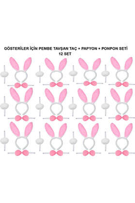Go İthalat Pembe Tavşan Kostüm Seti – Taç, Papyon, Ponpon (12’Li Paket) () Glbl-Stl57839