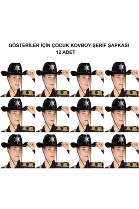 Küçük Hazine Kovboy Şerif Şapkası Siyah 12 Adet - Kostüm, Parti Ve Gösteri Şapkası