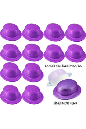 Evi̇mdeyokyok Mor Renk Si̇mli̇ Melon Yuvarlak Parti̇ Şapkası 12 Adet