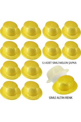 Evi̇mdeyokyok Altın Renk Si̇mli̇ Melon Yuvarlak Parti̇ Şapkası 12 Adet