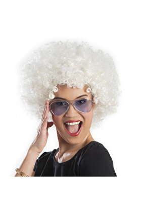 Evi̇mdeyokyok Beyaz Renk Kıvırcık Afro Bonus Peruk