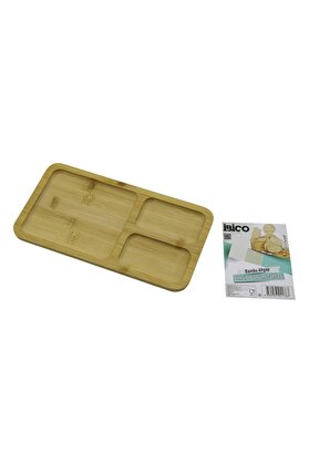 Go İthalat Di̇kdörtgen 3 Bölmeli̇=2+1 Ahşap Bambu Servi̇s Sunum Tepsi̇ - Tahtası 24.8 X 13.8 X 1.4Cm
