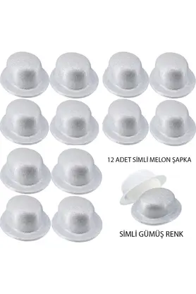 Evi̇mdeyokyok Gümüş Renk Si̇mli̇ Melon Yuvarlak Parti̇ Şapkası 12 Adet