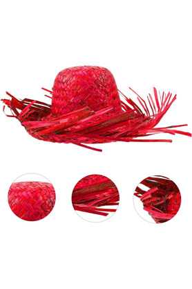Evi̇mdeyokyok Tropi̇kal Parti̇ Kırmızı Hasır Hawai̇i̇ Şapkası 13X36 Cm