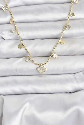 Evimdeyokyok Pirinç Gold Renk Yonca Model Kadın Kolye Tj-Bko10641