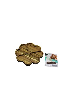 Go İthalat Akasya Yuvarlak 4 Kalp Bölmeli̇ Ahşap Servi̇s Sunum Tepsi̇ - Tahtası 21 X 1.4Cm