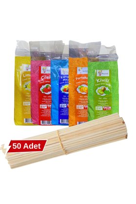 Festiva Gıda Pamuk Şeker Tozu 5 Renk Doğal Meyve Aromalı 400g - 50 Adet Çubuk Hediyeli