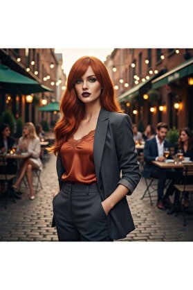 Colezium Dalgalı Perçemli Fiber Sentetik Orta Boy Peruk / Bakır