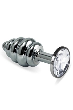 Meyrabest Erox Si̇lver Small Beyaz Taşlı Boğumlu Anal Alıştırıcı Metal Plug