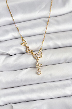 Buti̇k 316L Çeli̇k Zi̇nci̇r Gold Renk Kelebek Model Kadın Kolye