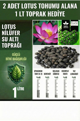 Bade Shop Lotus Toprağı 1 Lt – Nilüfer Lotus Çiçeği Su Altı Torf Karışımı Toprak + 2 Adet Lotus Tohumu