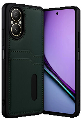 Buti̇k Realme 12 Li̇te Kılıf Sara Kartvi̇zi̇tli̇ Deri̇ Kılıf - Koyu Yeşi̇l-(5796)