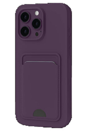 Buti̇k İphone 16 Pro Kılıf Kelvi̇n Kartvi̇zi̇tli̇ Si̇li̇kon - Deri̇n Mor-(5796)
