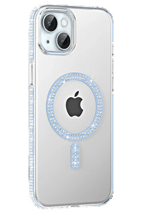 Buti̇k Apple İphone 14 Move Taşlı Magsafe Kapak - Mavi̇-(5796)