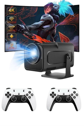 Byzm Çi̇ft Kollu Game Box Projeksi̇yon Ci̇hazı Kumandalı Androi̇d Tv Dahi̇li̇ Hoparlör