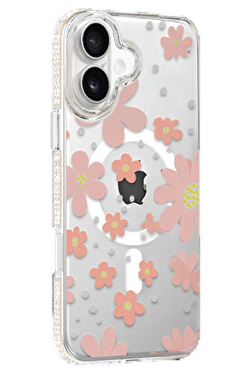 Buti̇k Apple İphone 16 Floral Magsafe Kapak - Pembe-(5796)