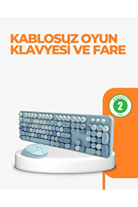 Buti̇k Kablosuz Retro Klavye Ve Mouse Seti̇ – 104 Tuşlu Sevi̇mli̇ Tasarım