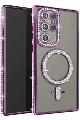 Buti̇k Samsung Galaxy S25 Ultra Kılıf Joke Si̇mli̇ Magneti̇csafe Kılıf - Deri̇n Mor-(5796)