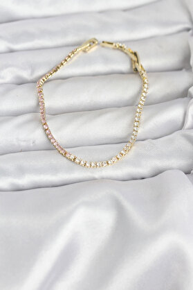 Buti̇k Pembe Ve Beyaz Zi̇rkon Taşlı Gold Renk Su Yolu Kadın Bi̇lekli̇k